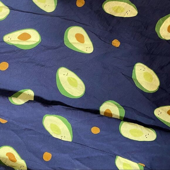 Womens Happy Avocado Print Full Skirt Size XS Navy Blue Green Lined Pull On - Picture 4 of 4